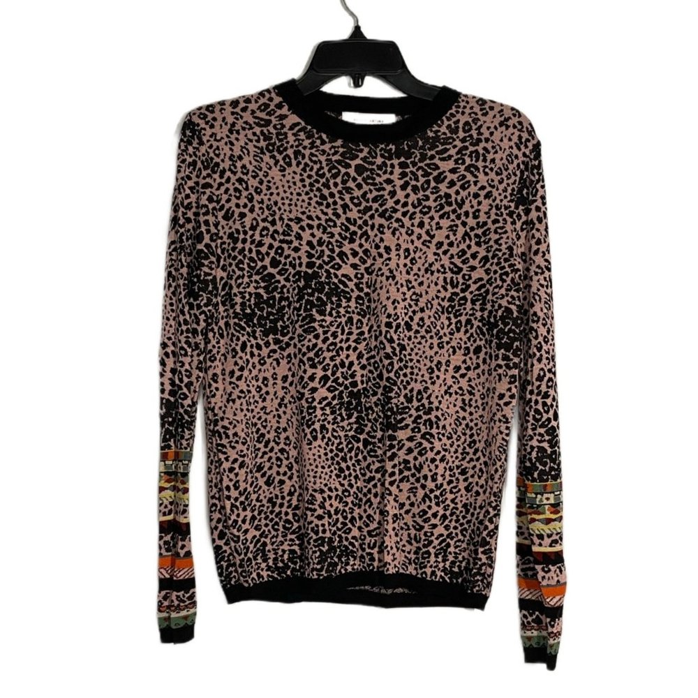 Aldo Martins Women's Pink Leopard Mixed Print Crew Neck Sweater, Size 12